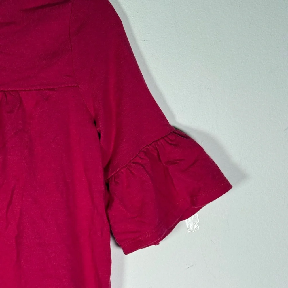 GAP Kids Fuchsia Flutter Ruffle Sleeve Top Gold Button Detail Girls S‎ 6-7 NWOT
